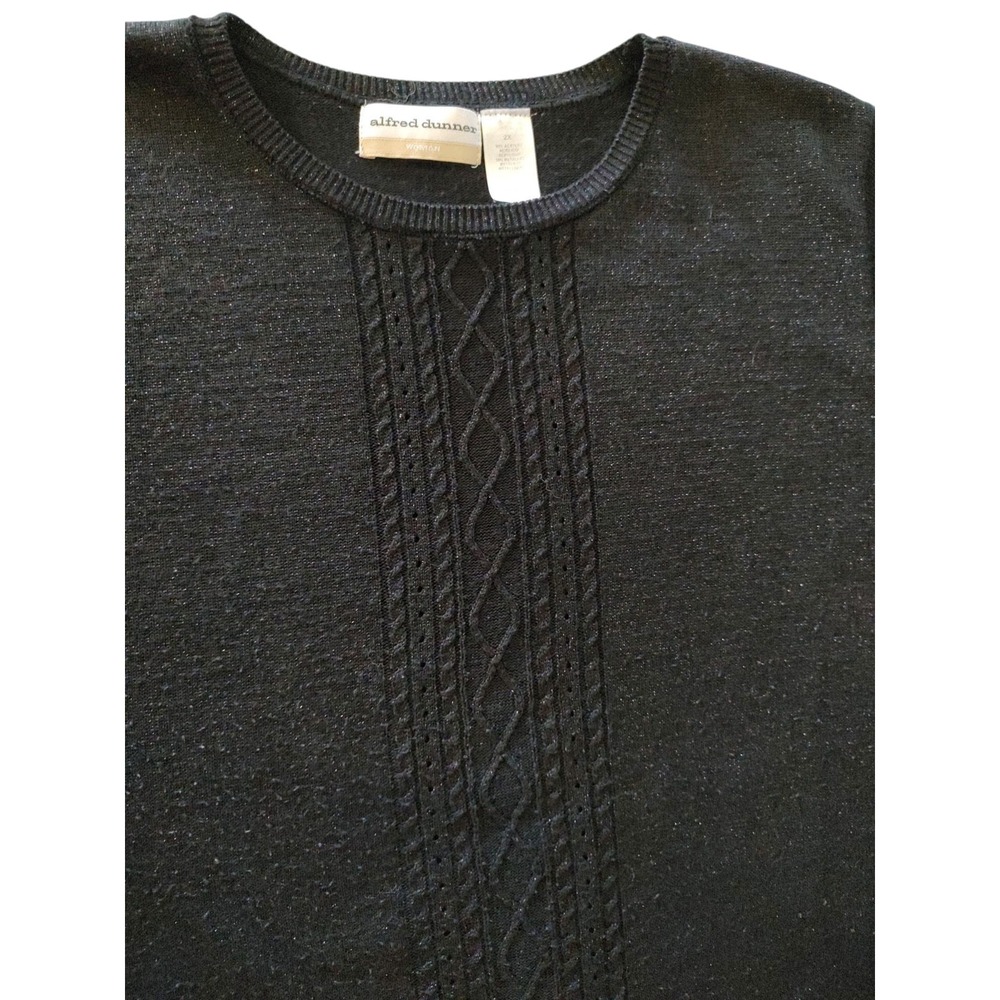 Alfred‎ Dunner Lightweight Sweater Black Sparkles Short Sleeve Womens Size XXL
